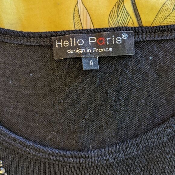 hello Paris Eiffel tower rhinestone black light knit sweater sz 4 euc - Picture 2 of 4